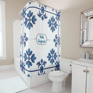 Rideaux De Douche Indigo Azulejo Bleu Portugais Lisbonne