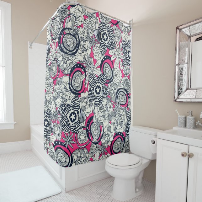 Rideaux De Douche indigo rose succulent (En situation)