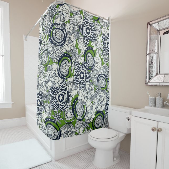 Rideaux De Douche indigo vert succulent (En situation)