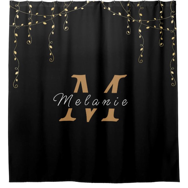 Rideaux De Douche Initiale Black & Gold personnalisée (Devant)