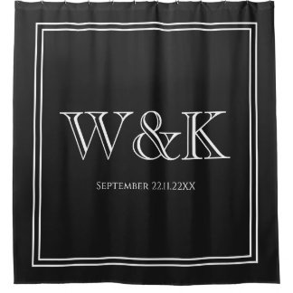 Rideaux De Douche initiale de monogramme de couple de mariage d'anni