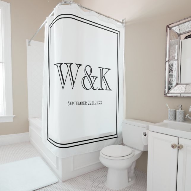 Rideaux De Douche initiale de monogramme de couple de mariage d'anni (En situation)