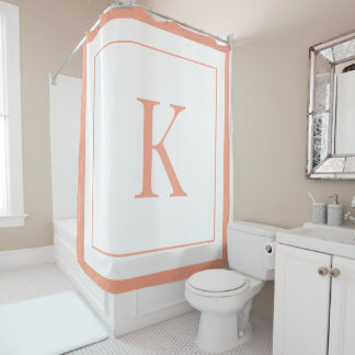 Rideaux De Douche Initiale monogramme pêche et blanc