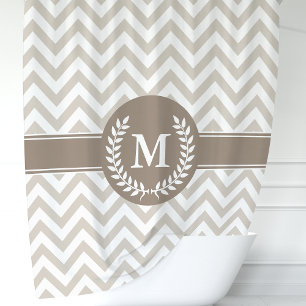 Rideaux De Douche Initiale monogrammée chevron beige et mocha