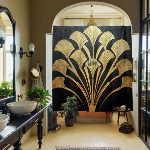 Rideaux De Douche Initiales Art Déco égyptien en or noir