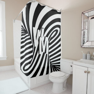 Rideaux De Douche Initiales de modèle Abstrait Zèbre noir rétro
