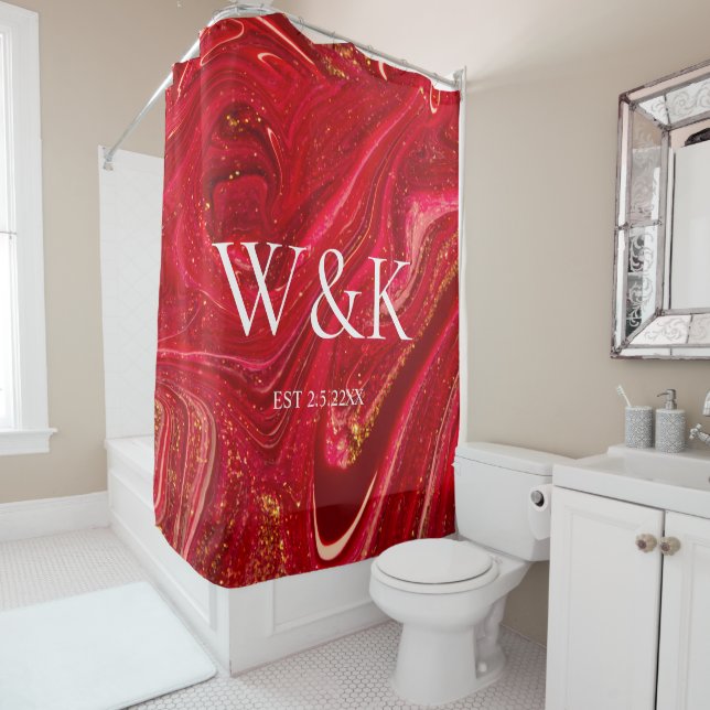 Rideaux De Douche Initiales de monogramme de couple de mariage d'ann (En situation)
