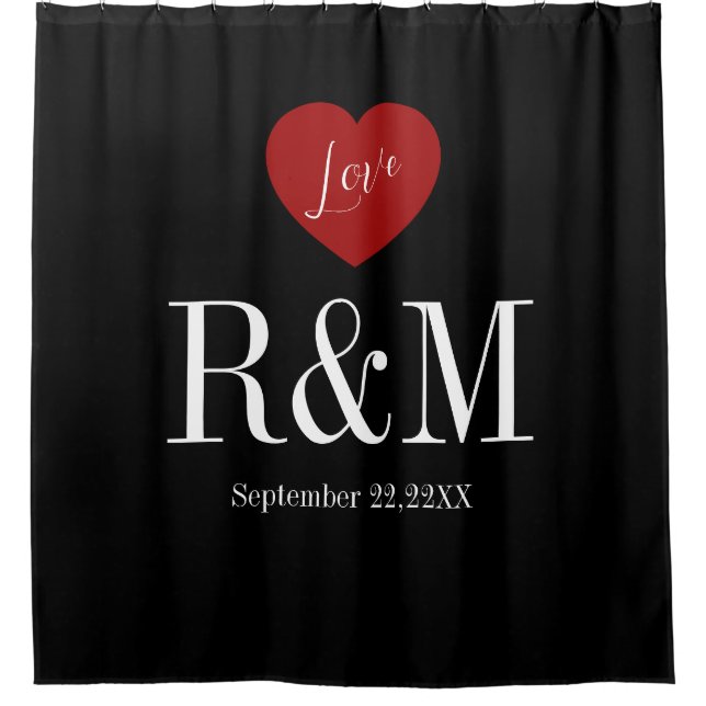 Rideaux De Douche Initiales de monogramme de couple de mariage d'ann (Devant)