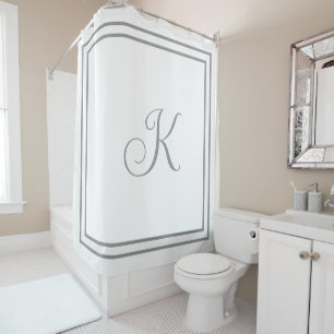 Rideaux De Douche Initiales de monogramme gris blanc nom de script p