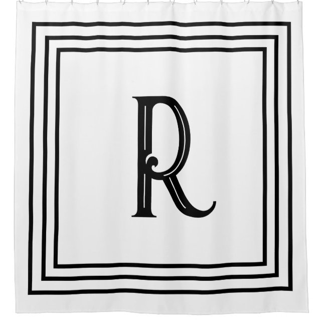 Rideaux De Douche Initiales de monogramme noir blanc décoratif scrip (Devant)