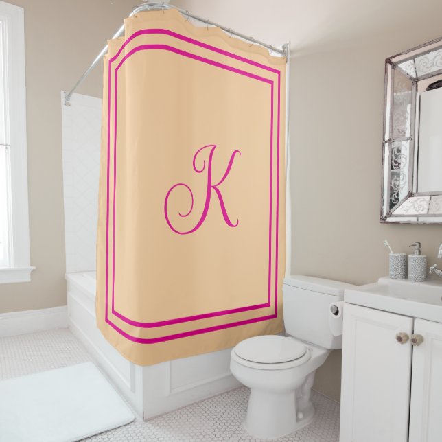 Rideaux De Douche Initiales de monogramme rose orange personnalisé S (En situation)