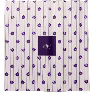 Rideaux De Douche Initiales de script Blush & Violet Stripes, Fleurs