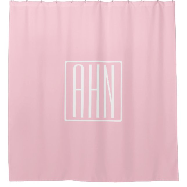 Rideaux De Douche Initiales Monogramme | Blanc Sur Rose Clair (Devant)