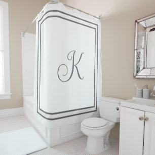 Rideaux De Douche Initiales monogramme gris script personnalisées av