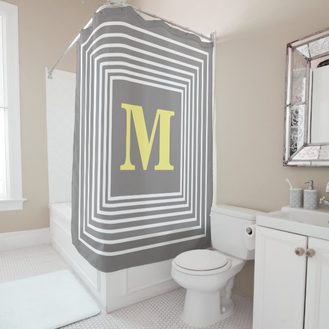 Rideaux De Douche Initiales Monogrammes Nom personnalisé Gris Blanc  (En situation)