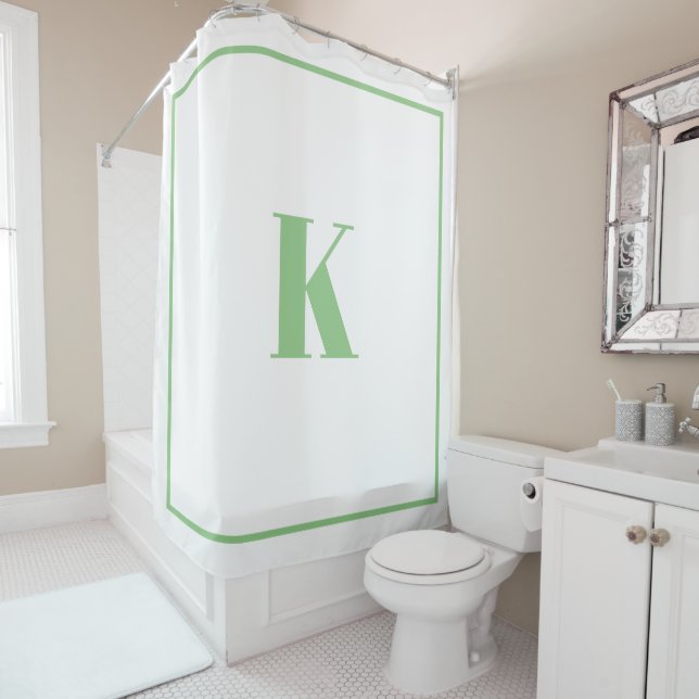 Rideaux De Douche Initiales Monogrammes Nom personnalisé Sage Vert B (En situation)