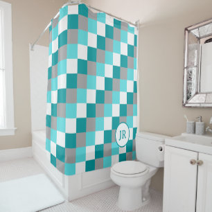Rideaux De Douche Initiales monogrammes sur Turquoise et Aqua vérifi