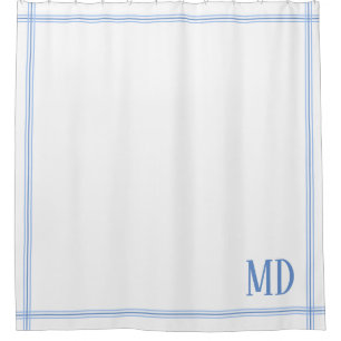 Rideaux De Douche Initiales personnalisées à rayures blanc et bleu