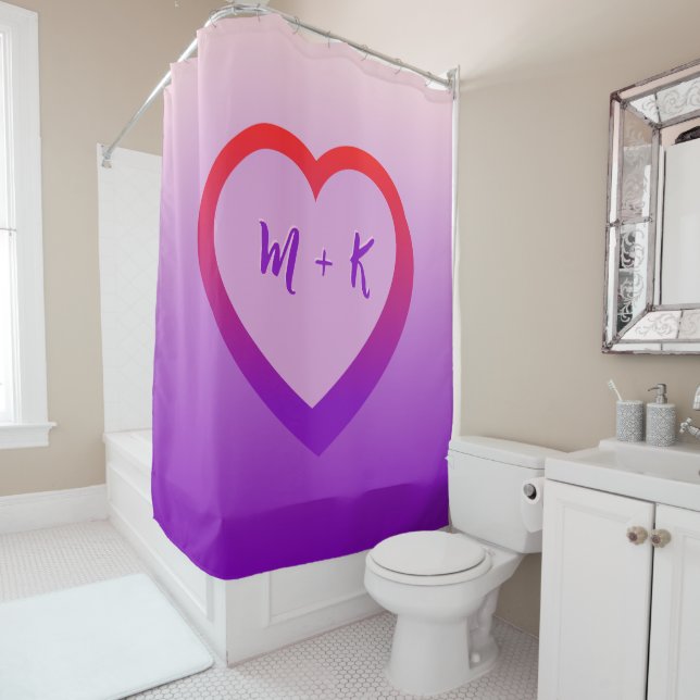 Rideaux De Douche Initiales personnalisées rétro de Valentine (En situation)