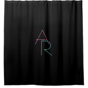 Rideaux De Douche Initiales superposées modernes Rose Turquoise No