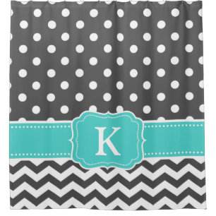 Rideaux De Douche Initiales turquoises grises de monogramme de