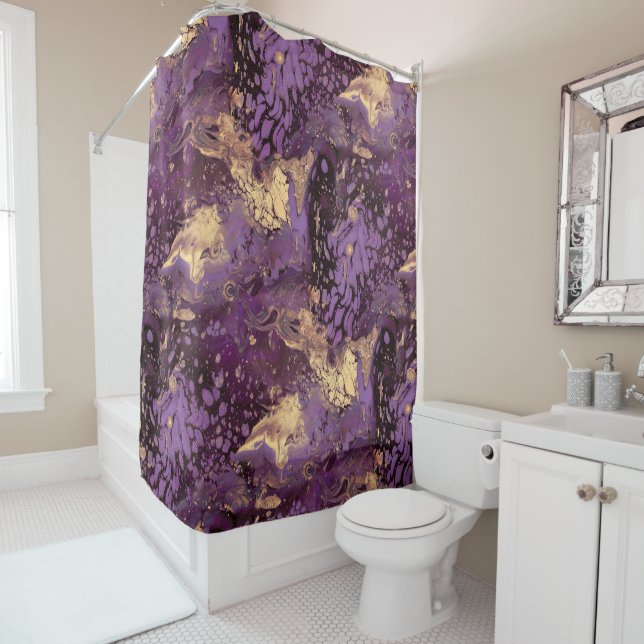Rideaux De Douche iris encre dorée tourbillon : (En situation)