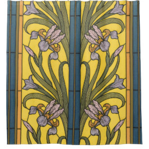 Rideaux De Douche Iris Fleur Art Nouveau Vitrail Bleu Or