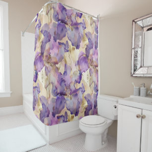 Rideaux De Douche Iris Floral Doré Violet Romantique pour Mariage