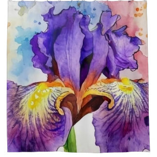 Rideaux De Douche Iris violet en aquarelle