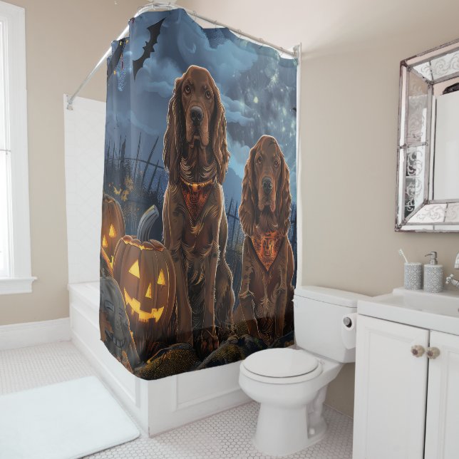 Rideaux De Douche Irish Red Setter Halloween Éffrayant (En situation)