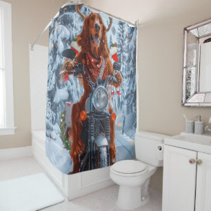 Rideaux De Douche Irlandais Red Setter Chien chevauchant la moto Noë
