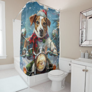 Rideaux De Douche Jack Russell Chien équitation Moto Noël