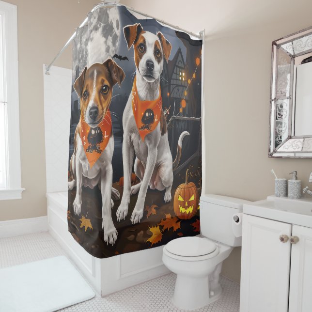 Rideaux De Douche Jack Russell Halloween Éffrayant (En situation)