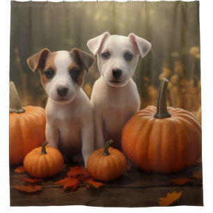 Rideaux De Douche Jack Russell Puppy Automne Citrouille de plaisir