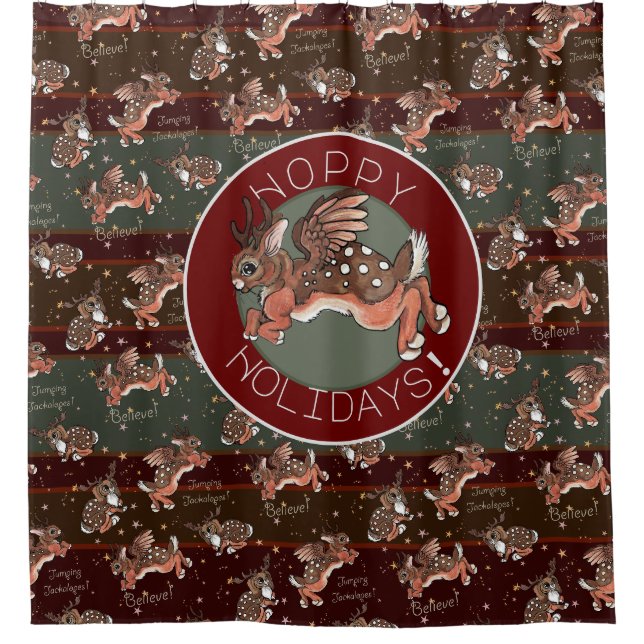 Rideaux De Douche Jackalope sauteur Joyeux Noël (Devant)