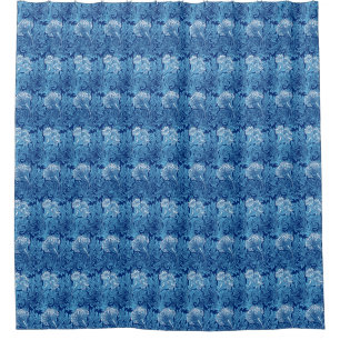 Rideaux De Douche Jacobean Flower Damask, Navy, Sky Blue et White