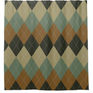 Rideaux De Douche Jacquard Automne : Brown-vert Rhombus Chic
