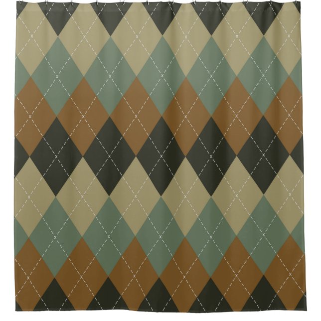 Rideaux De Douche Jacquard Automne : Brown-vert Rhombus Chic (Devant)