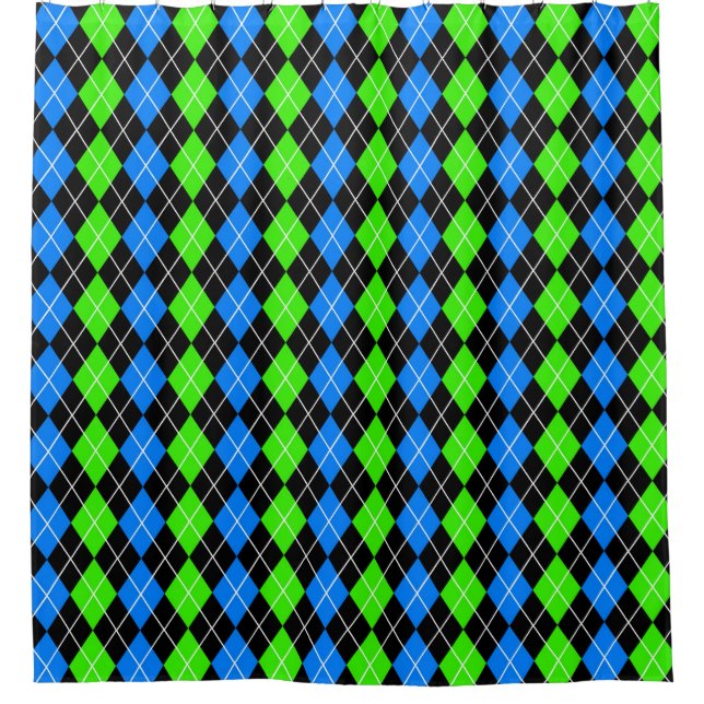 Rideaux De Douche Jacquard bleu vert noir Diamant Design (Devant)