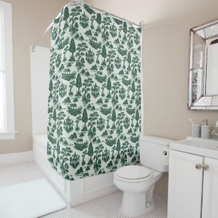 Rideaux De Douche Jade de saule avec Pagode et Bateau