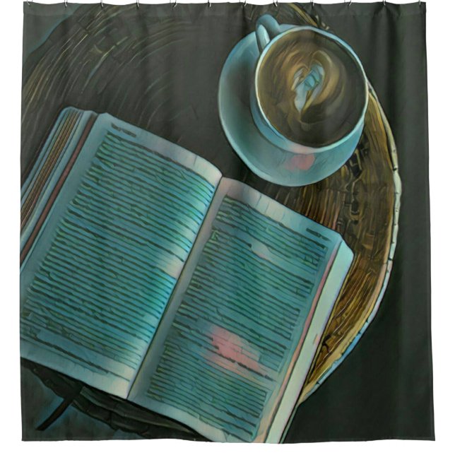 Rideaux De Douche J'adore le café et les livres (Devant)