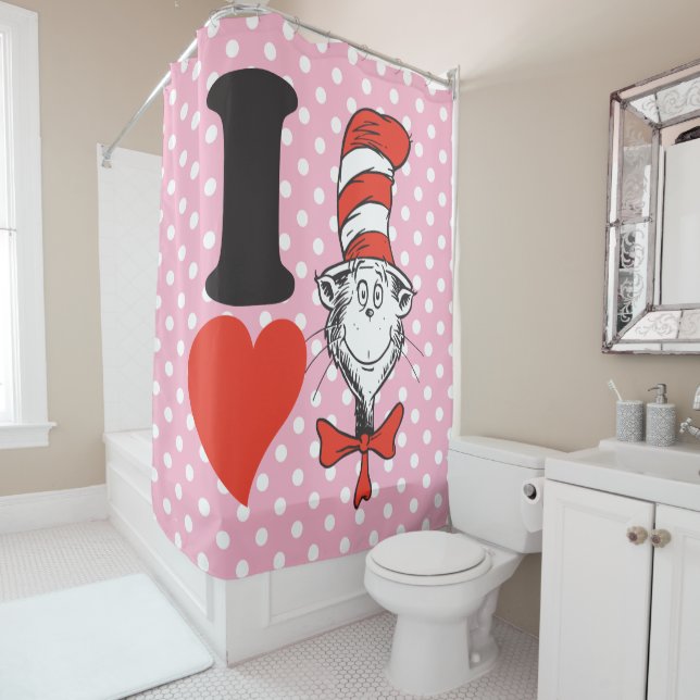 Rideaux De Douche J'adore le Chat dans le Chapeau (En situation)