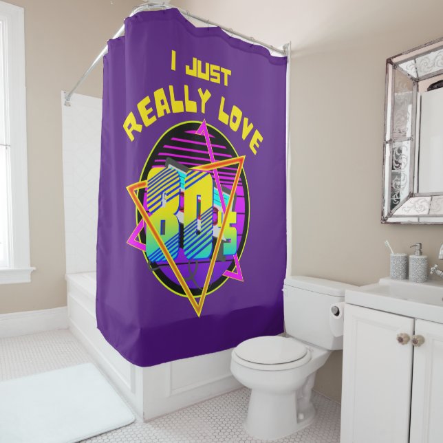 RIDEAUX DE DOUCHE J'AIME VRAIMENT LES 80S (En situation)