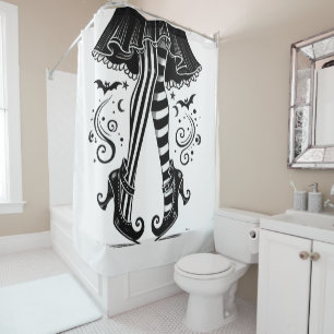 Rideaux De Douche Jambes de Sorcière Noir et Blanc Fête d'Halloween 