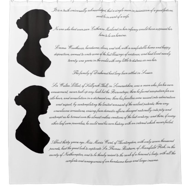 Rideaux De Douche Jane Austen's silhouette & first novel lines (Devant)