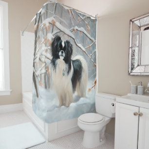 Rideaux De Douche Japanese Chin Laissez Tomber la Neige Noël