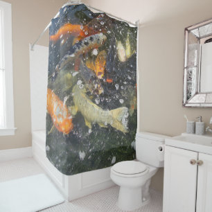 Rideaux De Douche Japonais Carpe Koi Poisson Natation