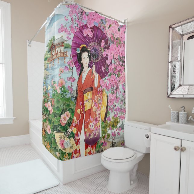 Rideaux De Douche Japonaise À Kimono  (En situation)