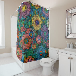 Rideaux De Douche Jardin à fleurs rétro coloré