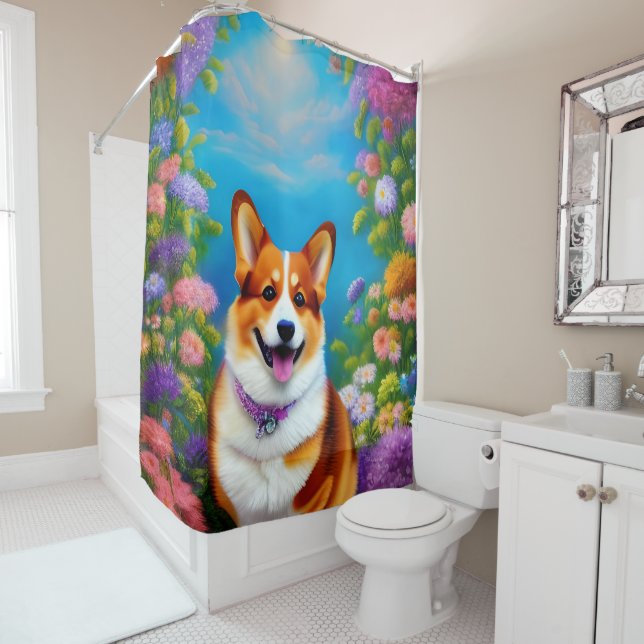 Rideaux De Douche Jardin clair de lune Corgi Chien (En situation)